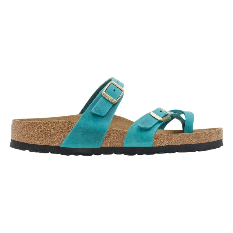 Affordable flat sandals for summer-Birkenstock Women's Mayari Biscay Bay Oiled Leather