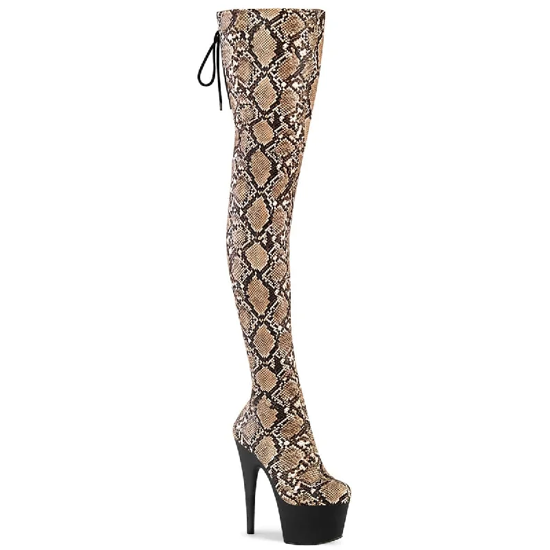 Casual canvas sneakers for women-ADORE-3008SP-BT Stretch Snake Print Pull-On Thigh Boot