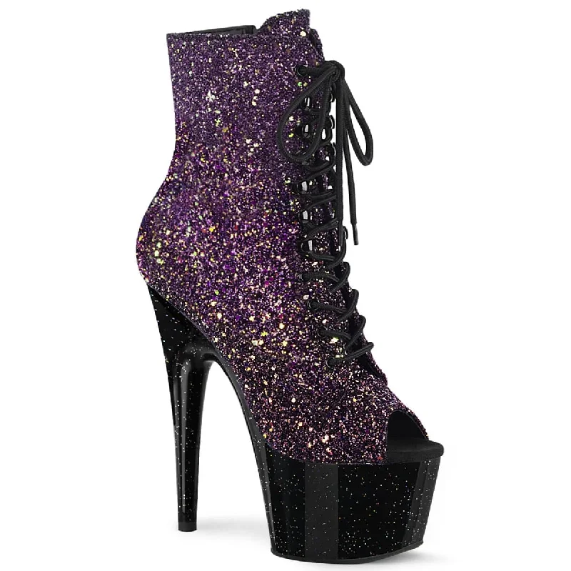 Elegant peep-toe heels for parties-ADORE-1021OMBG Black & Purple Calf High Peep Toe Boots