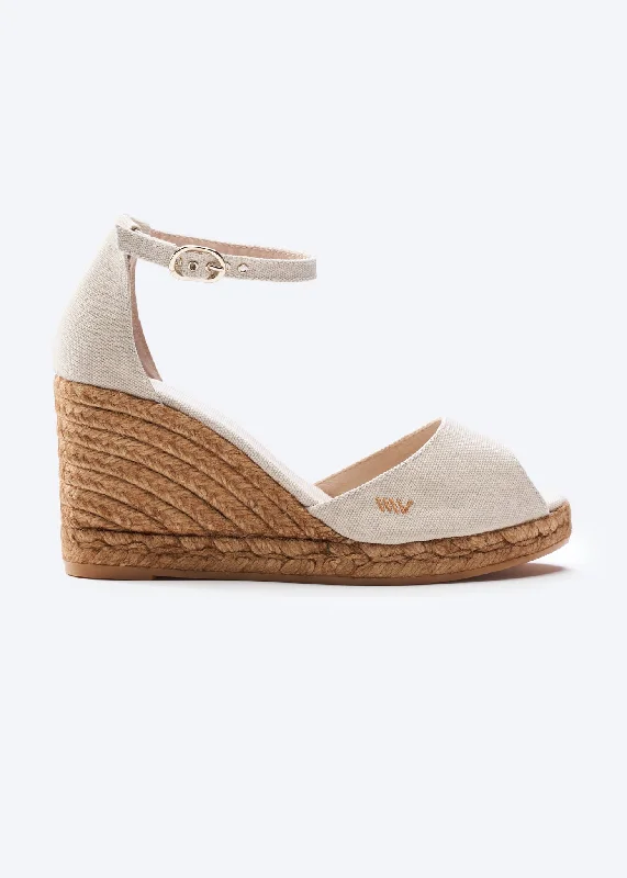 Elegant mule heels for women-Aiguafreda Canvas Espadrille Sandal Wedges