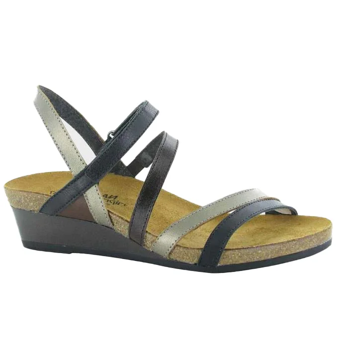 Stylish strappy sandals for summer-Womens Naot Hero in Jet Black/ Pewter/ Walnut