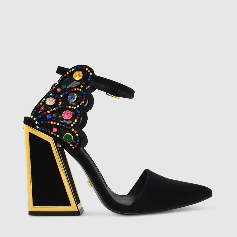 Designer leather pumps on sale-NAIRA SANDALS BLACK / MULTI