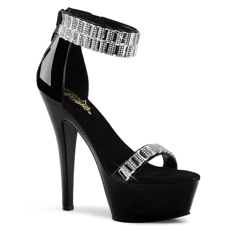 Soft leather slippers for women-KISS-269RS Black Rhinestone Platform Sandals