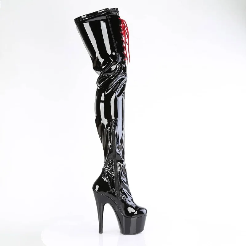 Trendy chunky boots for winter-ADORE-4001WR Black & Red Thigh High Boots