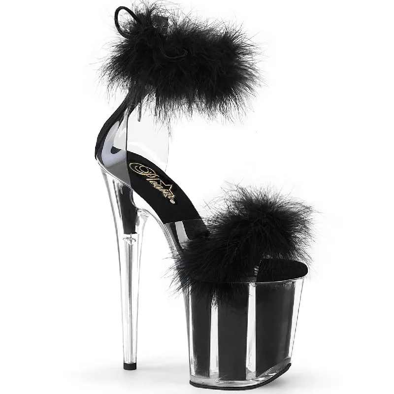 Chic strappy heels for summer-FLAMINGO-824F Marabou Fur Ankle Cuff Sandal