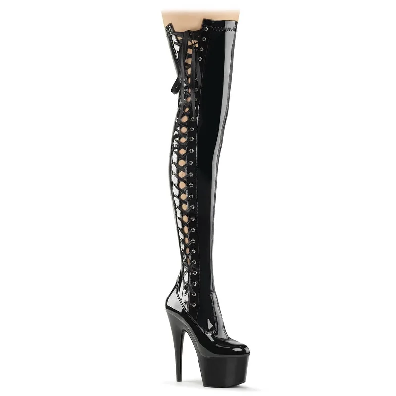 Designer running sneakers under 50-ADORE-3050 Black Thigh High Boots