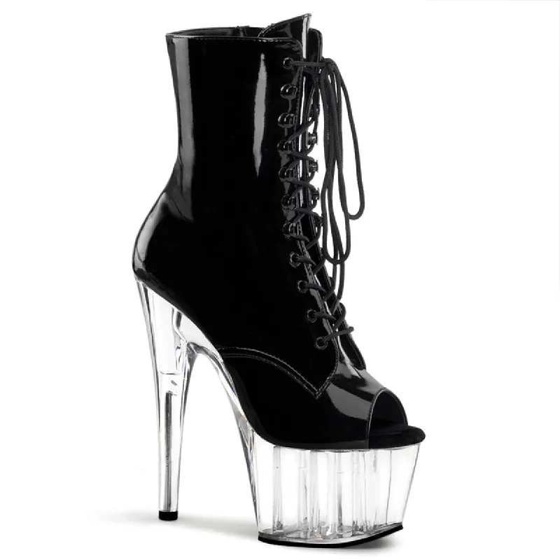 Affordable athletic shoes for women-ADORE-1021 Black & Clear Patent Calf High Peep Toe Boots