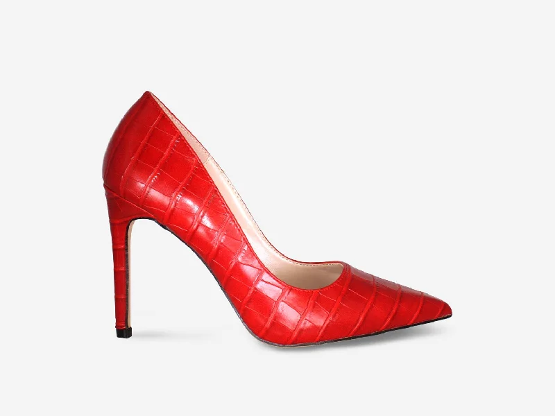 Vintage-inspired oxfords for women-Stacey - Red Croc Print Stiletto Court Heel