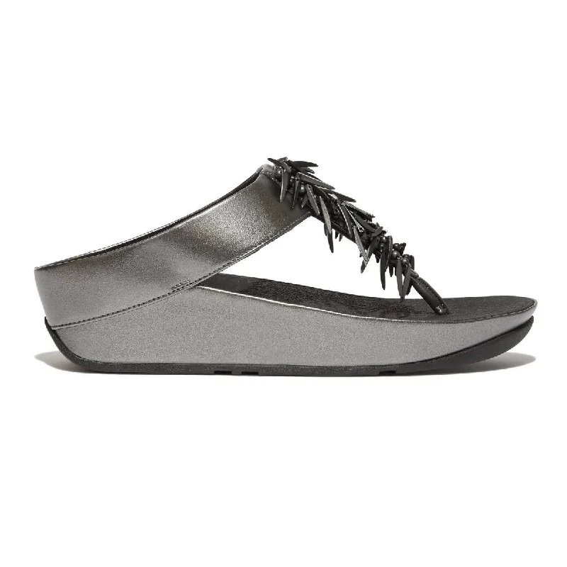 Affordable platform heels for women-FitFlop Women's Rumba Beaded Pewter/Black Thong