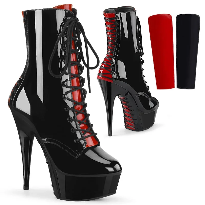 Chic ankle boots with zipper-DELIGHT-1020FH Black & Red Calf High Boots