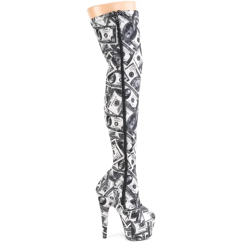 Vintage-inspired loafers for women-ADORE-3000DP White & Black Thigh High Boots