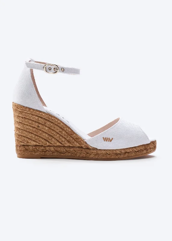 Elegant pointed-toe heels in gold-Aiguafreda Limited Edition Canvas Espadrille Sandal Wedges