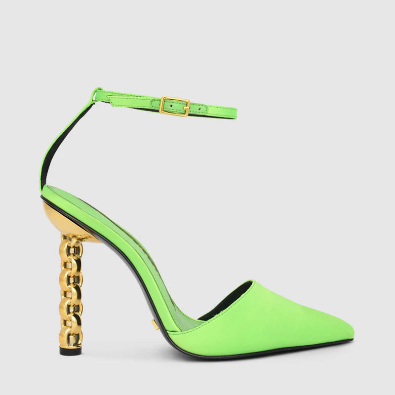 Luxury satin heels for weddings-JOJO HIGHLIGHTER GREEN