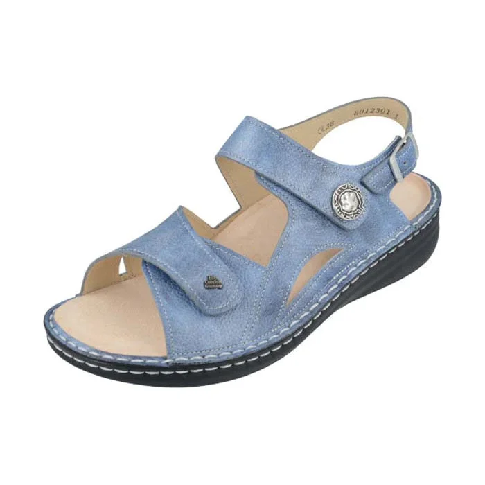 Soft leather sandals for summer-Womens Finn Comfort Barbuda in Jeans Alfa