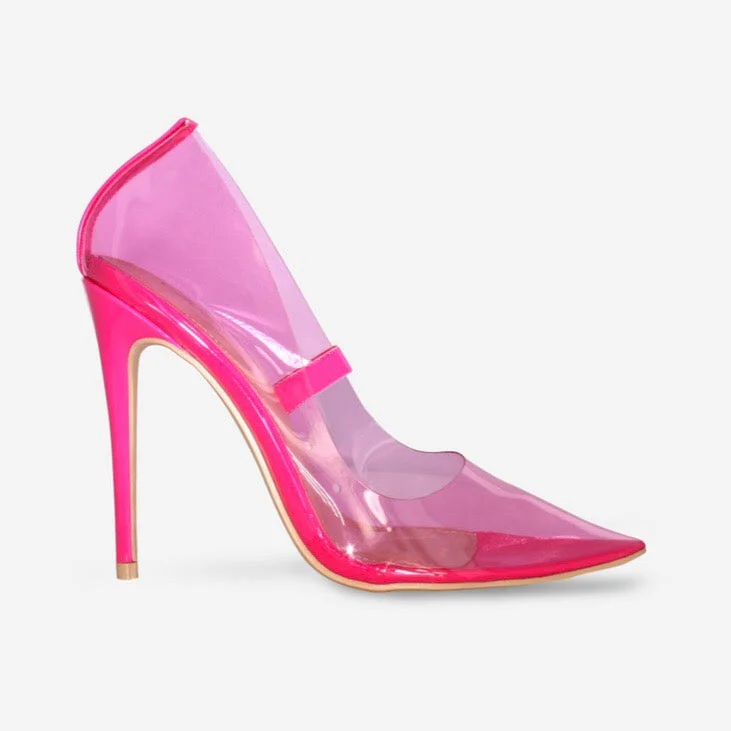 Trendy ankle boots for fall-Kimmy - Florescent Pink Perspex Court Stiletto Heel