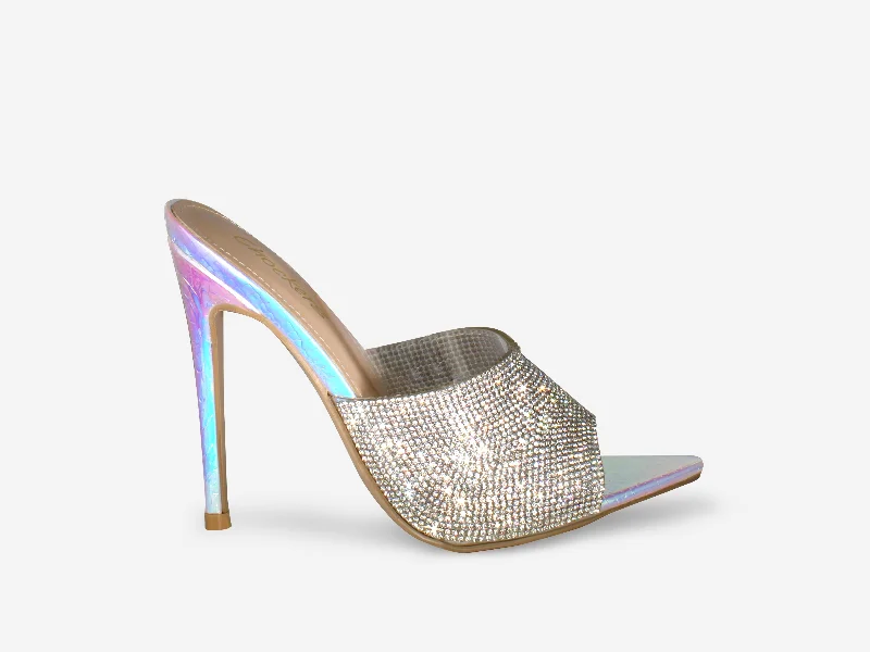 Trendy leather sandals for women-Lola - Iridescent Croc Print Pointed Toe Diamante Heel