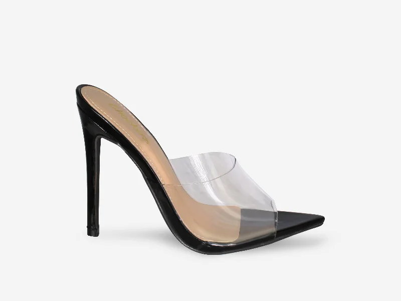 Maddie - Black Patent Pointed Toe Perspex Peep Toe Heel