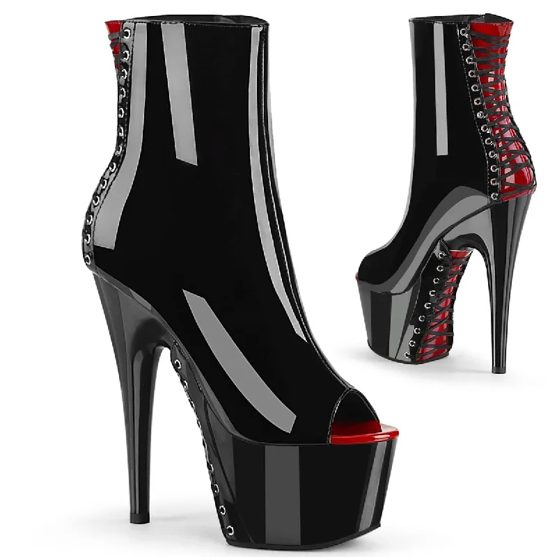 Designer flat sandals on discount-ADORE-1025 Black & Red Calf High Peep Toe Boots