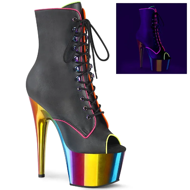 Stylish strappy sandals for summer-ADORE-1021RC-02 Black & Multi Colour Calf High Peep Toe Boots