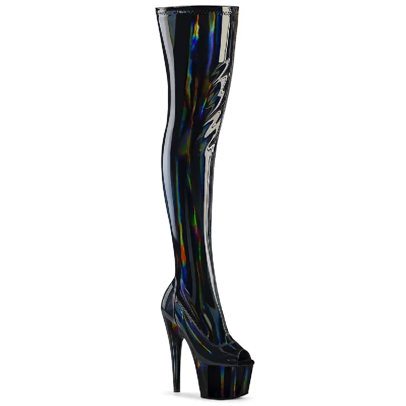 Luxury crystal-embellished heels-ADORE-3011HWR Black Patent Thigh High Platform Boots