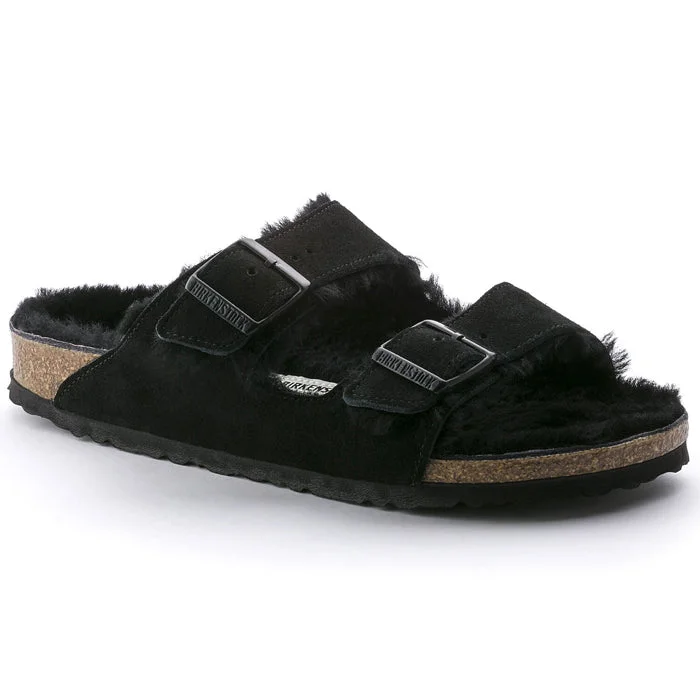 Trendy platform sandals for summer-Womens Birkenstock Arizona Shearling Black