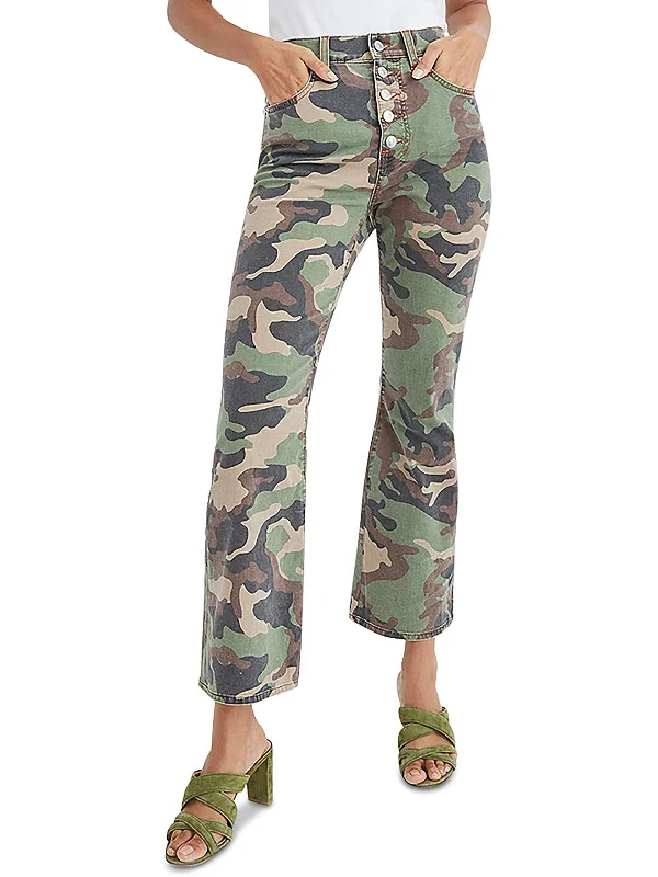 Elegant silk blouses for work-Carly Womens Camouflage Cotton Flared Jeans