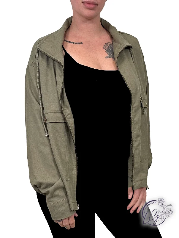 Trendy oversized shirts for women-High Neck Utility Crop Jacket