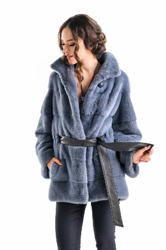 Casual sweatshirts for winter-Blue Gray Shaded Genuine Mink Fur Coat