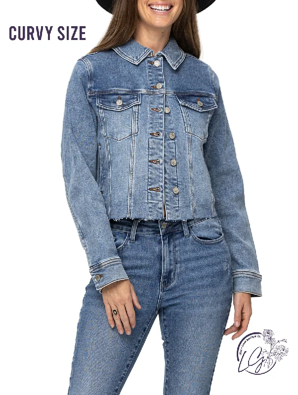 Designer jumpsuits under 100-Curvy Aubree Denim Jacket w/ Howdy Embroidery by Judy Blue