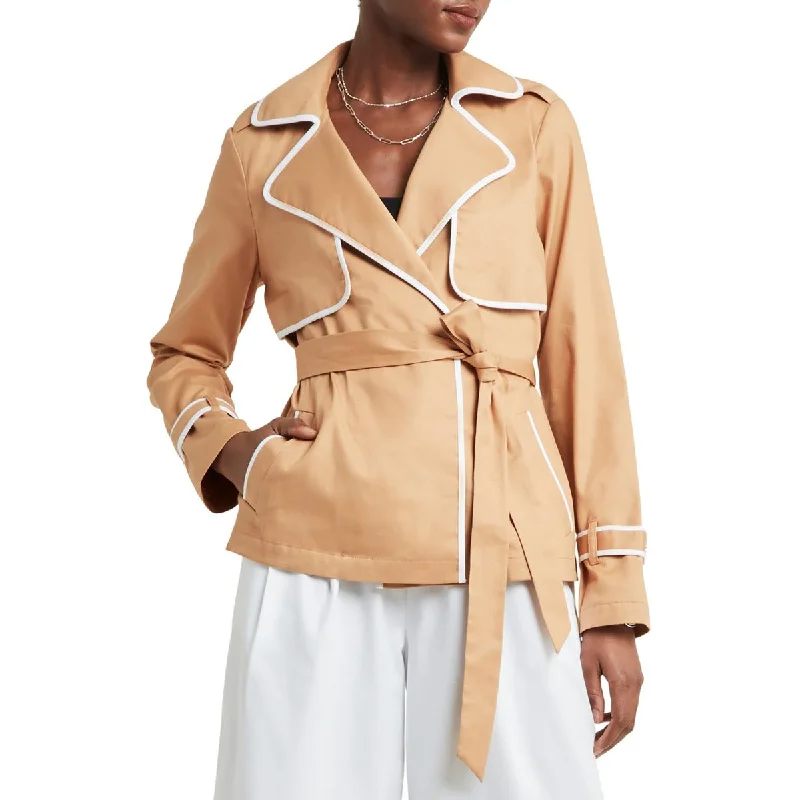 Trendy cropped hoodies for teens-H Halston Womens Piping Cotton Trench Coat