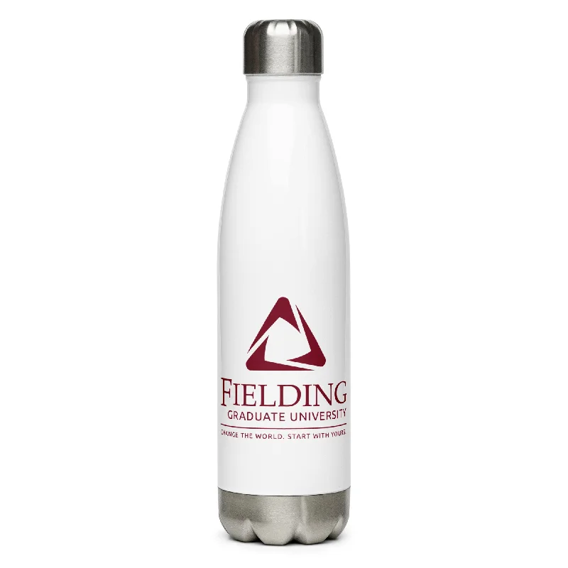 Vintage denim jackets for women-Stainless Steel Water Bottle - White | Fielding Logo