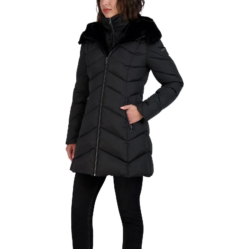 Soft fleece jackets for women-Laundry by Shelli Segal Womens Quilted Faux Fur Trim Puffer Jacket