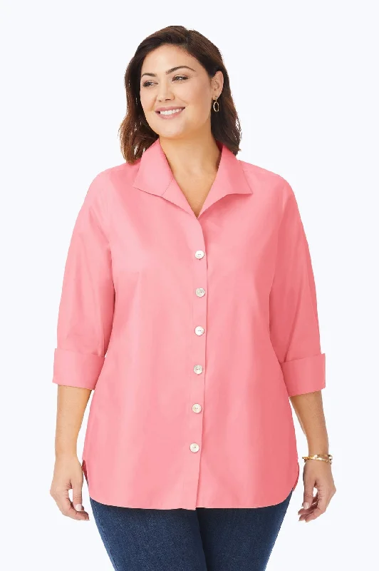 Elegant chiffon blouses for women-Pandora Plus Pinpoint No Iron 3/4 Sleeve Tunic