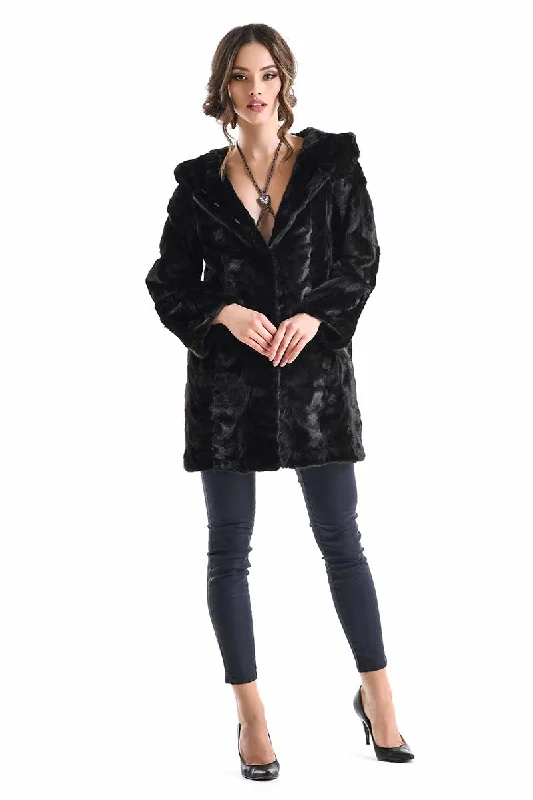 Elegant chiffon blouses for women-Dark Brown Hooded Genuine Mink Fur Coat with Leather Belt