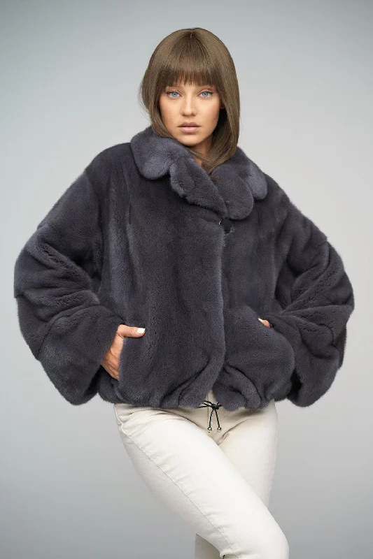 Soft fleece jackets for women-Gray Genuine Mink Fur Coat