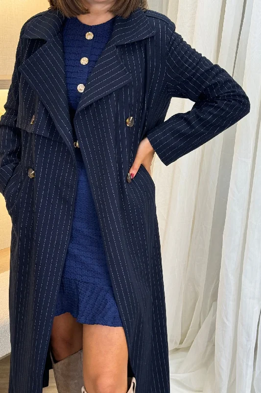 Trendy sweatpants for women-Jasmine Trench Coat In Navy Pinstripe