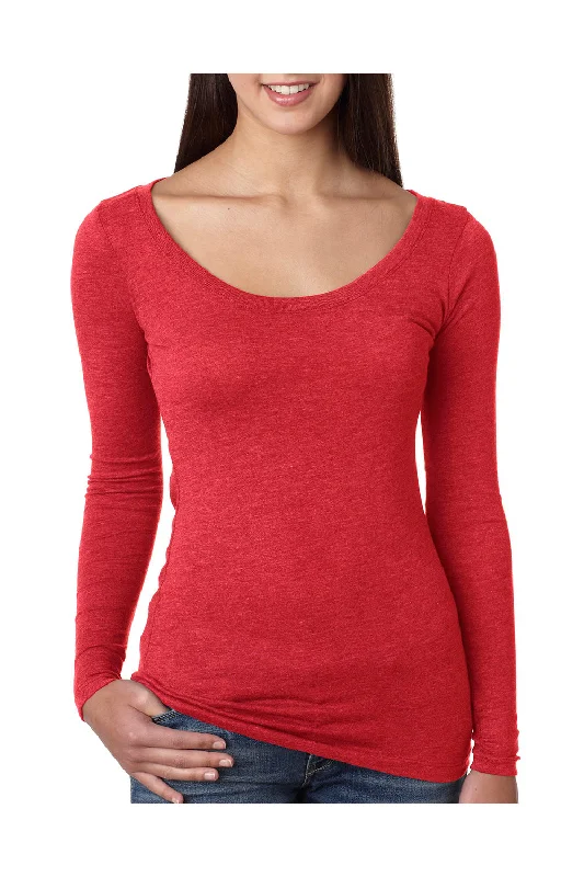 Designer knit tops for winter-Next Level Womens Jersey Long Sleeve Scoop Neck T-Shirt - Vintage Red - Closeout