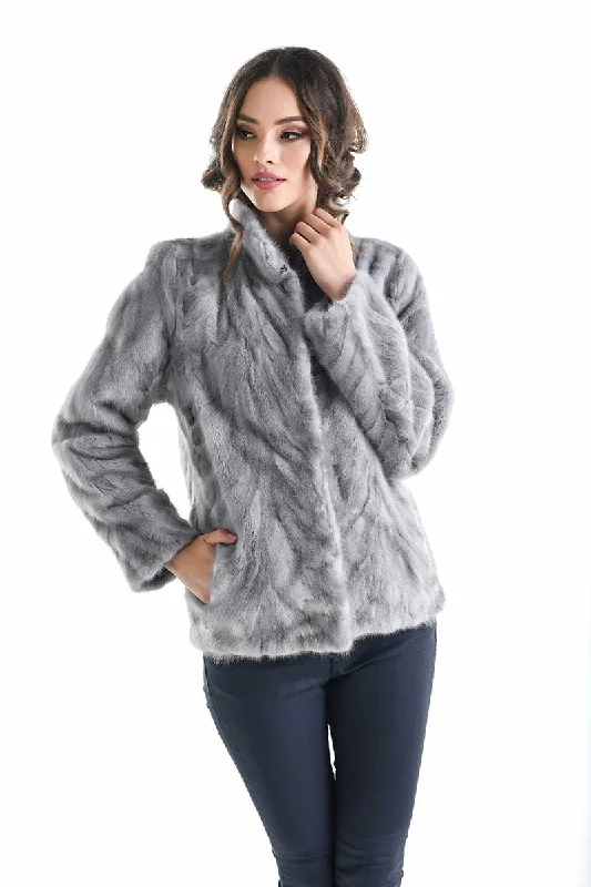 Stylish crop tops for summer-Gray Luxury Genuine Mink Fur Jacket