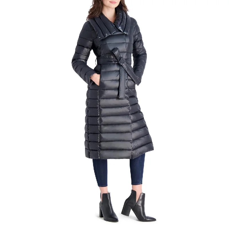 Elegant lace skirts for parties-Via Spiga Women's Long Quilted Winter Puffer Coat with Belted Waist