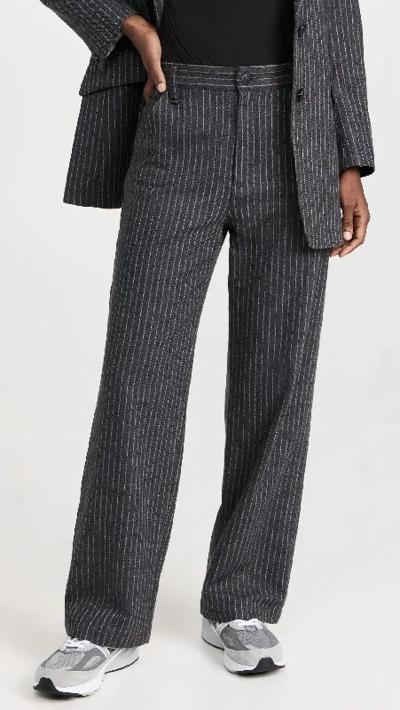 Affordable boho dresses for summer-Sid Italian Wool Carpenter Pant In Grey Stripe