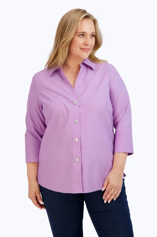 Affordable boho pants for women-Paityn Plus Pinpoint No Iron 3/4 Sleeve Shirt, Soft Violet