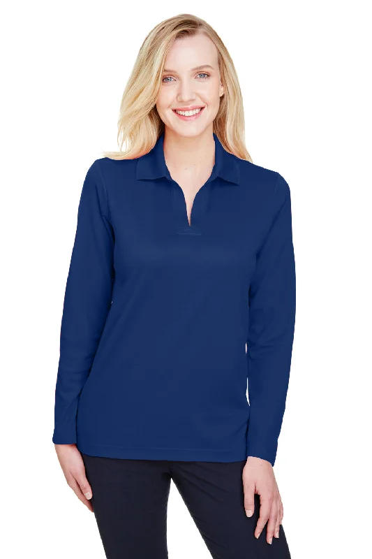 Affordable trench coats for women-Devon & Jones Womens CrownLux Performance Moisture Wicking Long Sleeve Polo Shirt - True Royal Blue