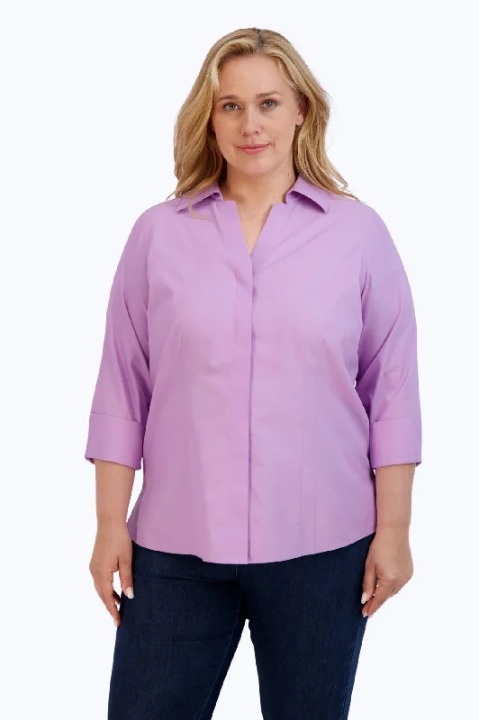 Casual turtleneck sweaters for women-Taylor Plus Pinpoint No Iron 3/4 Sleeve Shirt, Soft Violet