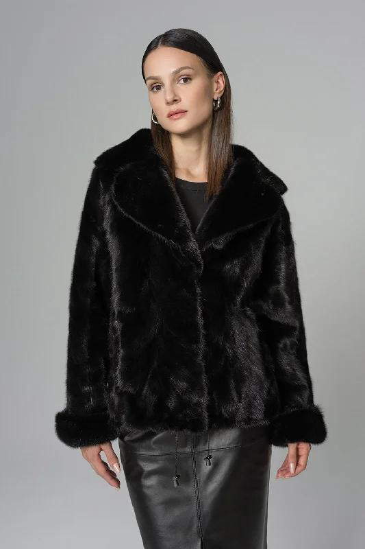 Affordable maxi dresses for weddings-Black Luxury Genuine Mink Fur Jacket