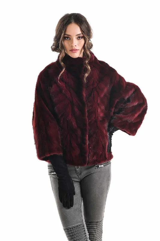 Stylish knit dresses for winter-Burgundy Genuine Mink Fur Jacket