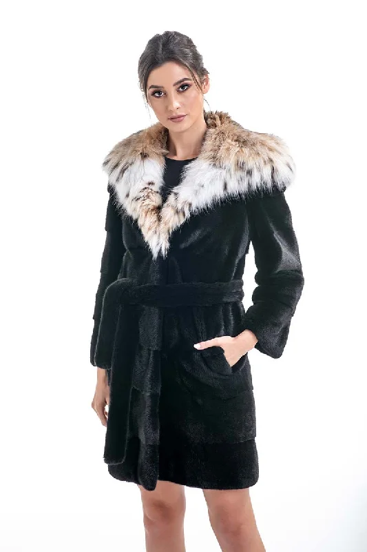 Comfortable leggings for workouts-Blackglama Mink Fur Coat with Lynx Fur Collar