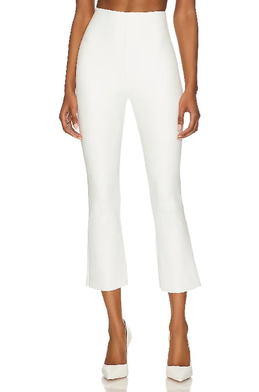 Soft flannel shirts for women-Faux Leather Cropped Flare Pant In White