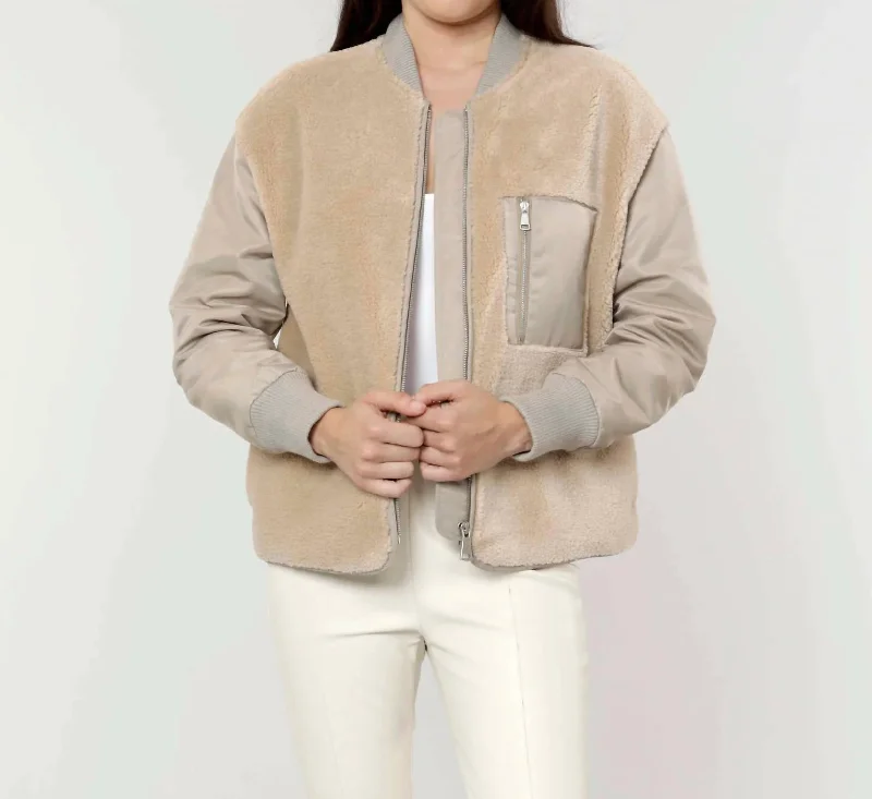 Chic midi skirts for office-Faux Shearling Jacket In Taupe