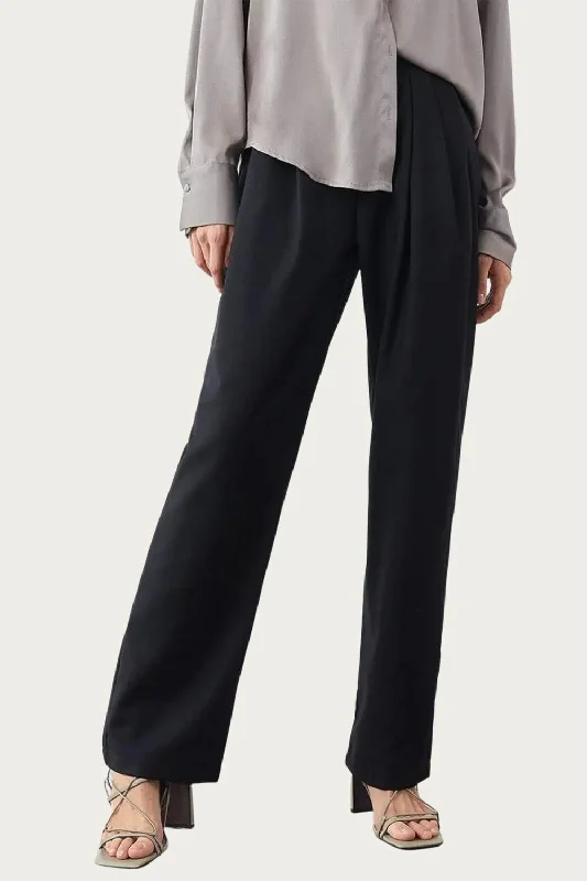 Chic blouses for casual Fridays-Whitley Pleated Twill Wide-Leg Pants In Black