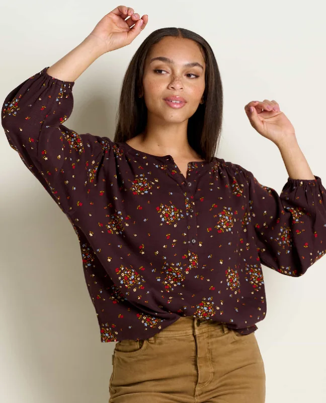 Affordable boho pants for women-Manzana Long Sleeve Peasant Top